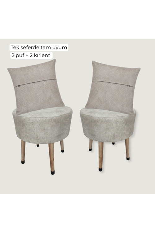 Puf Koltuk & Kırlent Seti – 2 Puf 2 Kırlent, Dekoratif Ayak Uzatma Taburesi