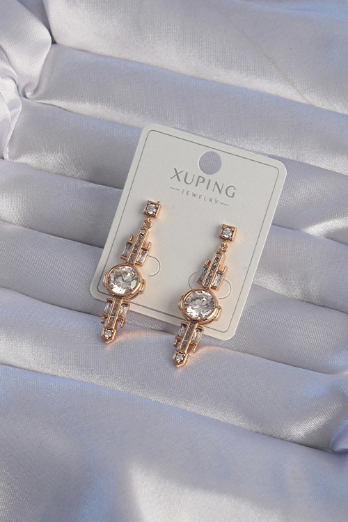 XUPİNG Rose Renk Zirkon Taşlı Geometrik Sallantılı Küpe 5886
