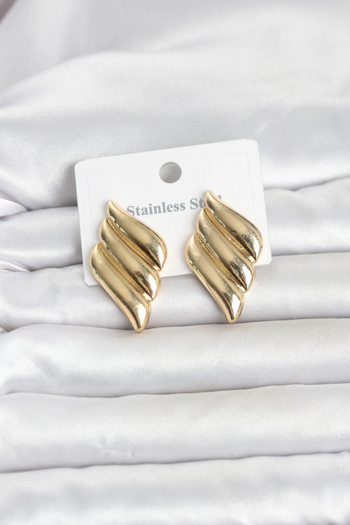 316L Çelik Gold Renk Motif Model Kadın Küpe 5886