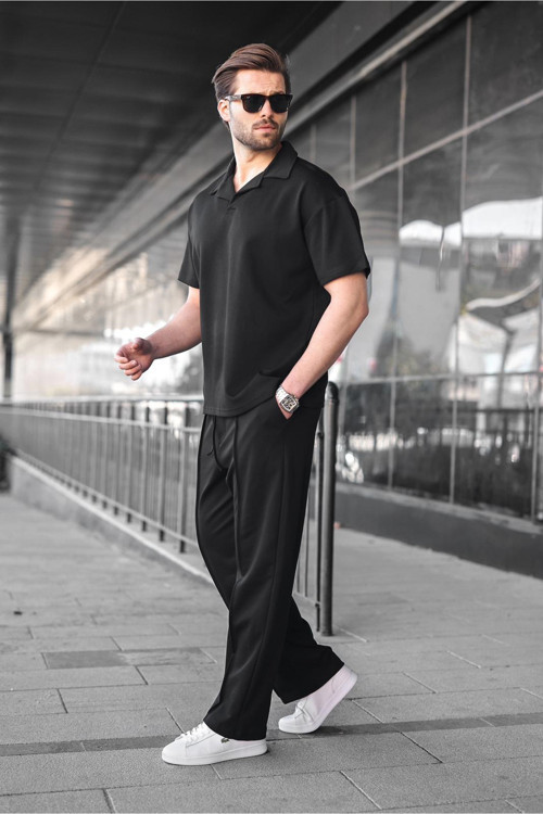 Siyah Polo Yaka Erkek Alt Üst Takım E7356