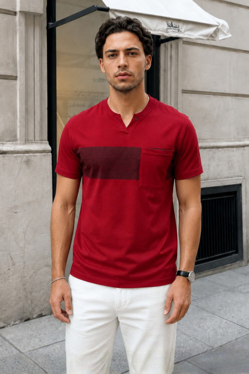 Bordo Cep Detaylı Regular Fit Erkek Tişört 6094