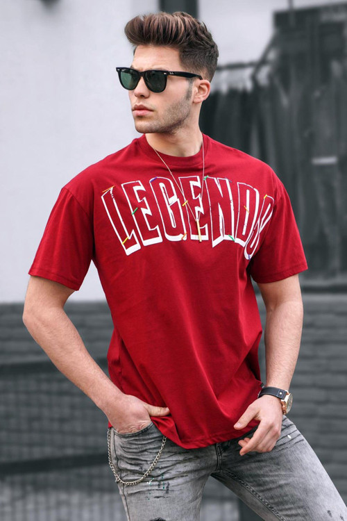 Baskılı Bordo Oversize T-Shirt 5393