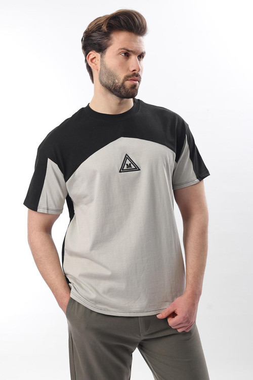 Siyah Overfit Garnili Erkek T-Shirt E7104