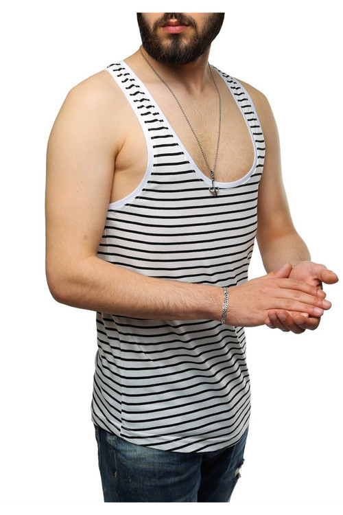 Erkek Çizgili Beyaz Atlet 2571