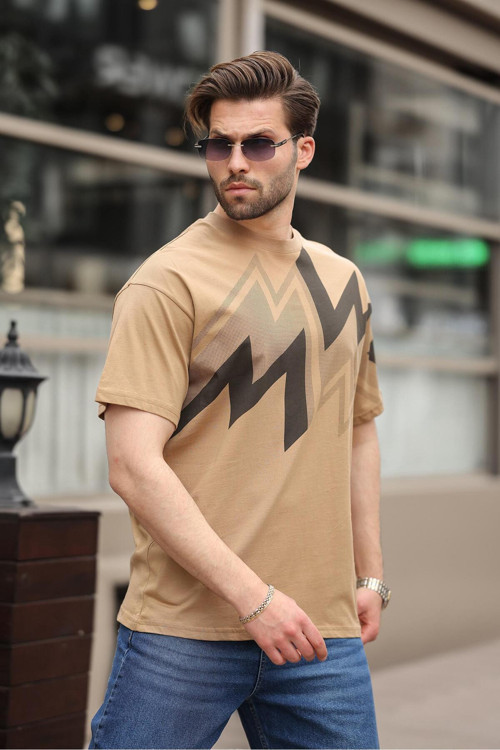 Kapüçino Baskılı %100 Pamuk Erkek T-Shirt E7111