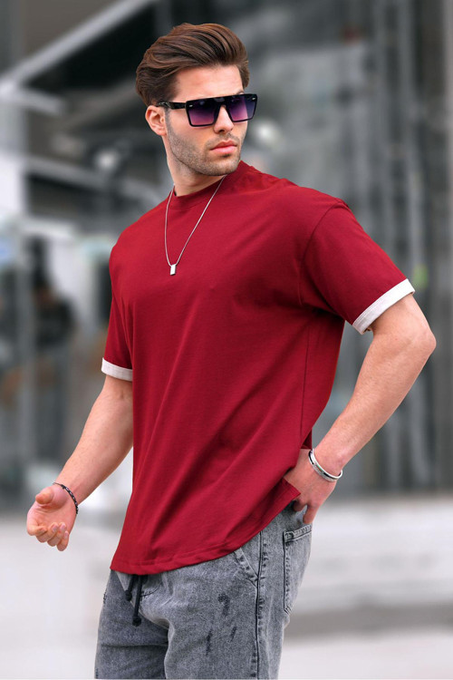 Bordo Oversize Bisiklet Yaka Tişört 6184