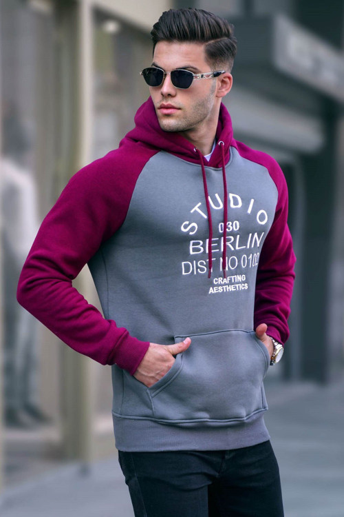 Füme Nakışlı Kapüşonlu Sweatshirt 6011