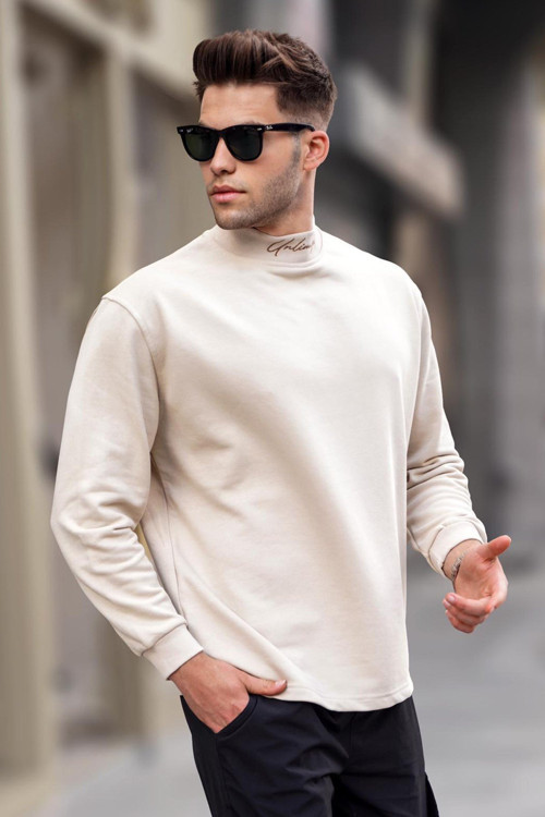 Bej Yarım Balıkçı Yaka Erkek Sweatshirt 5329