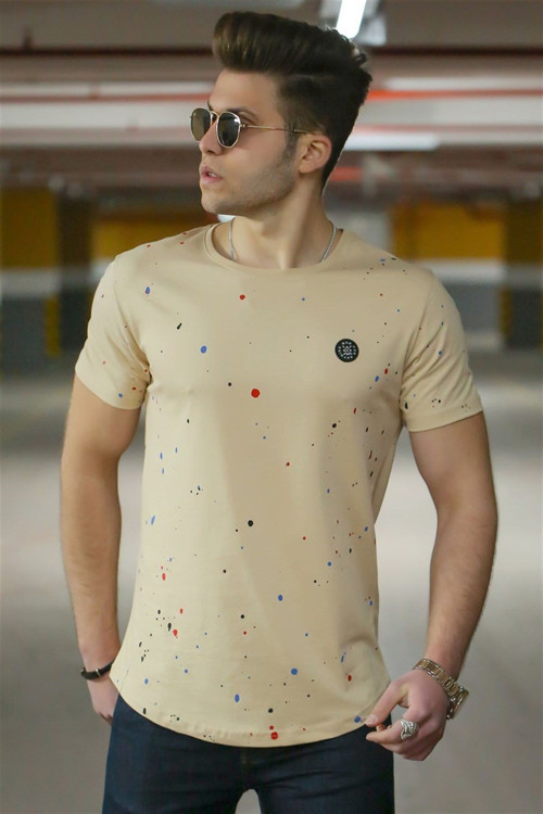 Püskürtme Desen Camel Erkek Tişört 4505