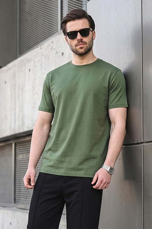 Haki Yeşili Regular Fit Basic Erkek Tişört 6131