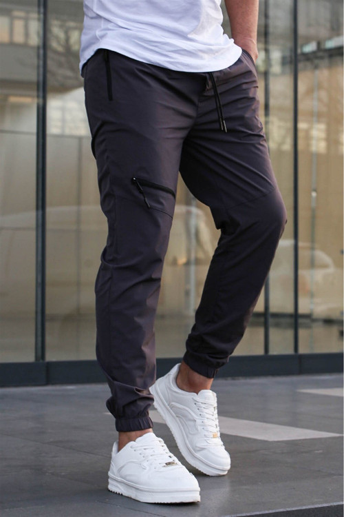 Füme Fermuar Detaylı Paraşüt Jogger Pantolon