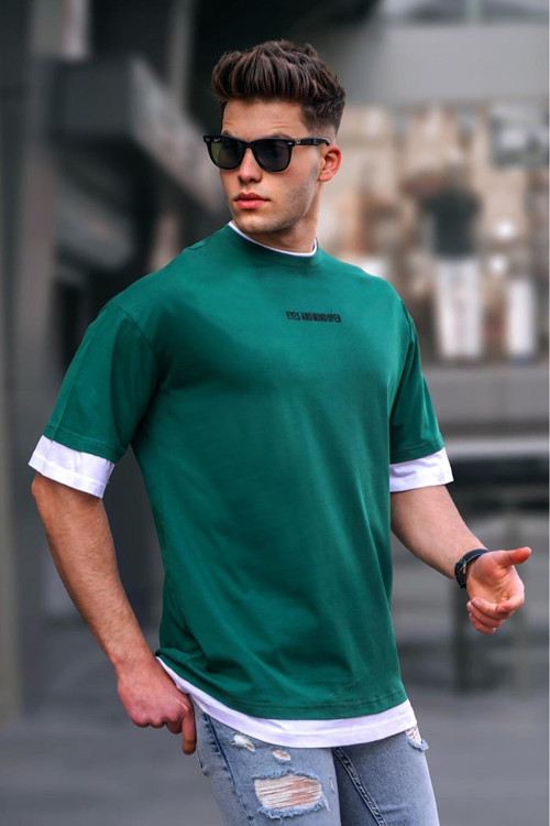 Erkek Yeşil Basic Oversize Tişört 5802