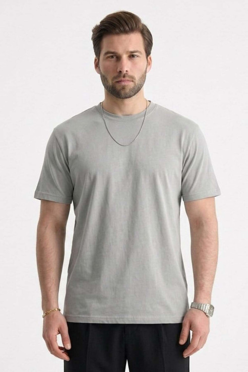 Boyalı Gri Regular Fit Basic Erkek Tişört 6131