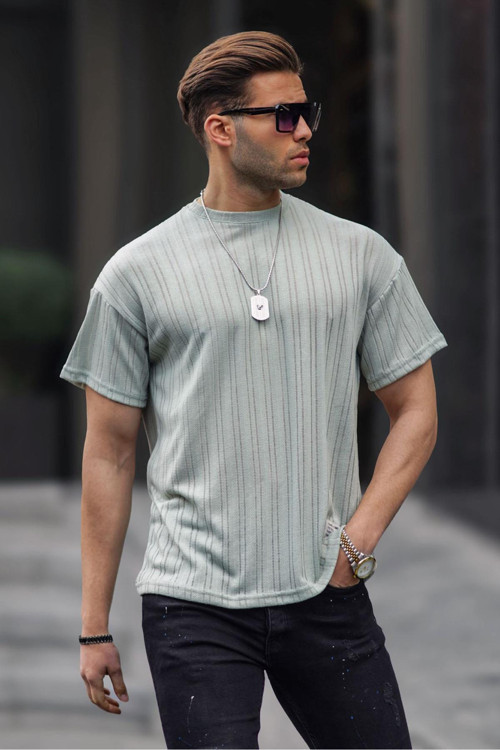 Mint Yeşili Oversize Bisiklet Yaka Erkek Tişört 6179