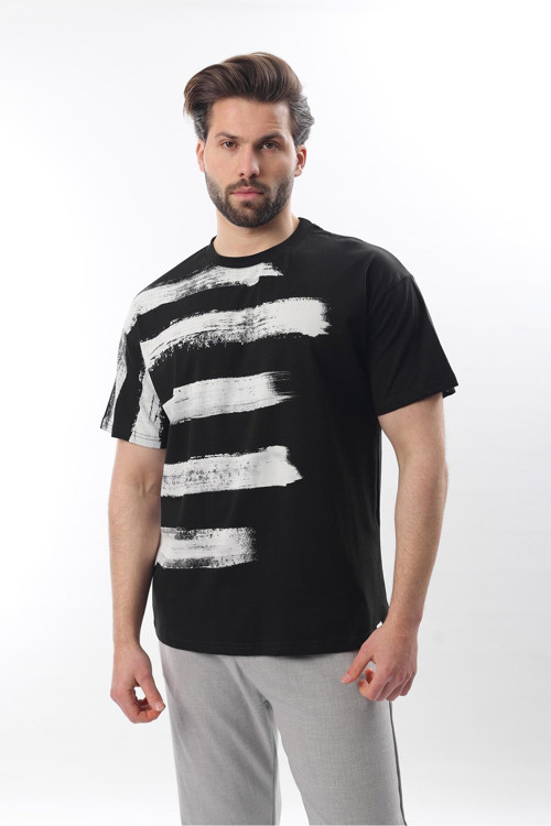 Siyah Baskılı Regular Fit Erkek T-Shirt E7107