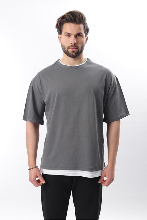 Oversize Füme Erkek Tişört 4978
