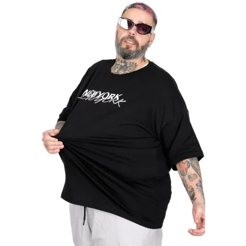 Büyük Beden Unisex Bisiklet Yaka Tshirt New York 26204 SIYAH