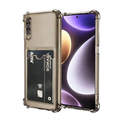 Huawei P30 Lite Uyumlu Kartlıklı Kılıf Darbe Emici Köşe Korumalı Cüzdanlı Esnek Silikon Kapak - Füme
