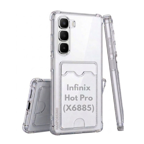 Infinix Hot 60 Pro Uyumlu Kartlıklı Kılıf Darbe Emici Köşe Korumalı Cüzdanlı Esnek Silikon Kapak - Şeffaf