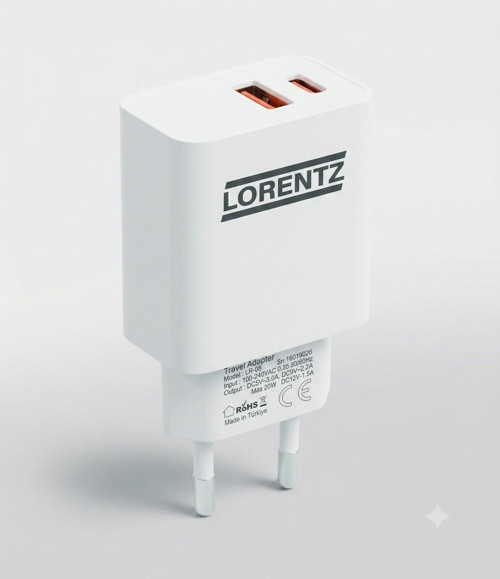 20W Çift Portlu Hızlı Şarj Cihazı, 1xusb-C, 1xusb-A Beyaz, LR09