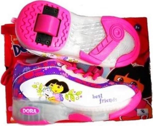 DORA TEK TEKER IŞIKLI PATEN AYAKKABI 36 NUMARA BEYAZ PEMBE