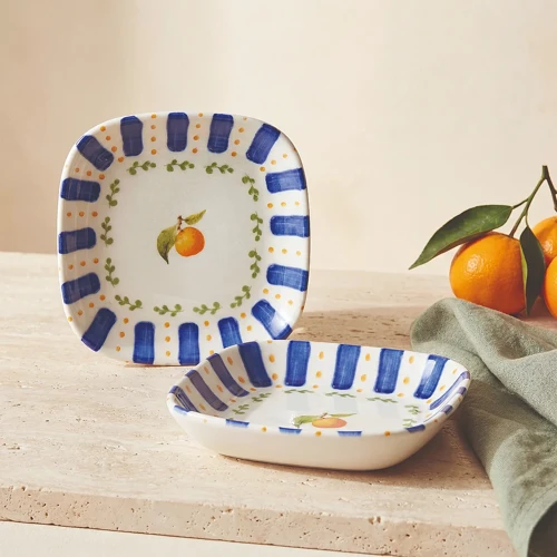 Kayısı Desenli 13 cm Çerezlik ve Sosluk Seti - 2 Parça