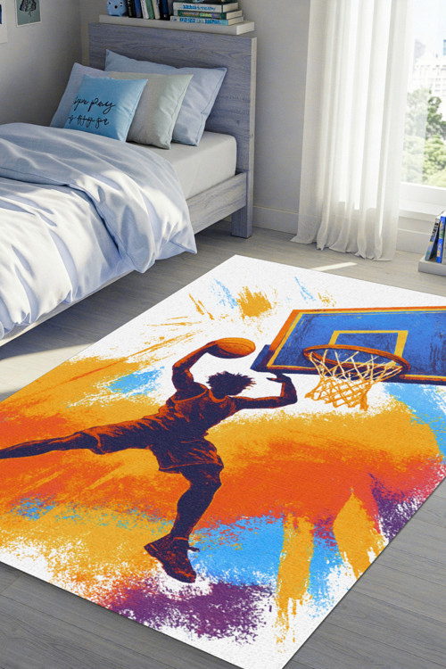 Renkli Basketbol Halı Dijital Baskılı Dokuma Kaymaz Tabanlı Yıkanabilir Genç Odası Halısı