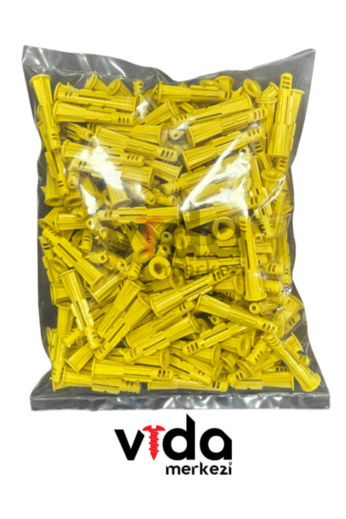 8Mm Plastik Dişli Sarı Roket Dübel 100 Adet
