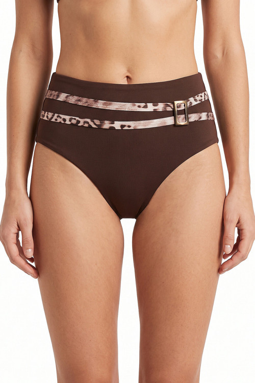 Leopar Toka Detaylı Yüksek Bel Tek Alt Bikini