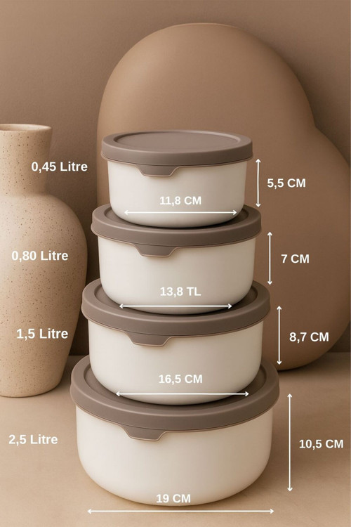 8’Li Yuvarlak Saklama Kabı Seti (0,45Ml -0,8Ml-1.5L-2.5L) Mikrodalga Ve Dondurucu Uyumlu