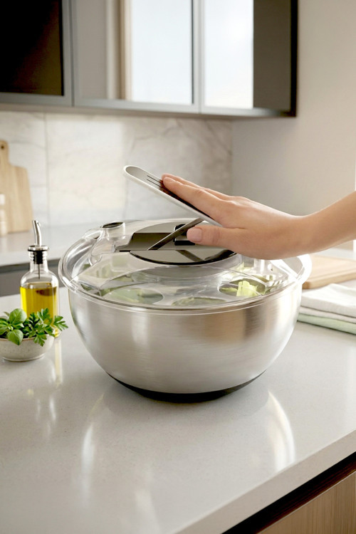 5 Parça Paslanmaz Çelik Spinner Salata Kurutucu-Çok Amaçlı Saklama Kabı Seti