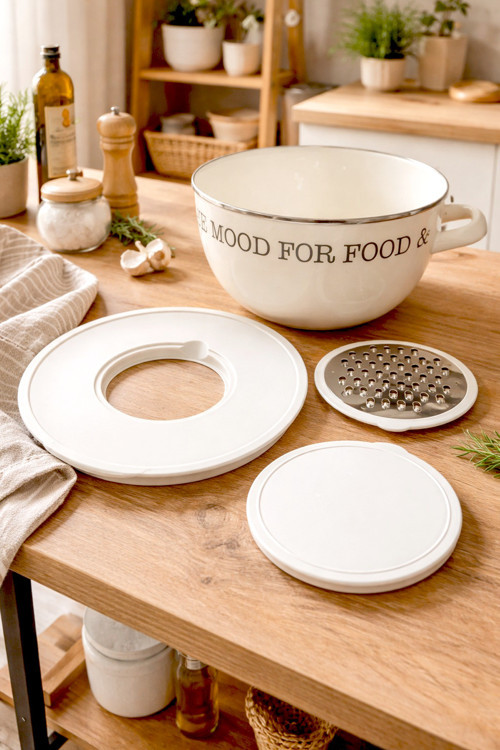Food Vibes 4 Parça Mien Emaye Paslanmaz Çelik Rendeli Karıştırma Kabı Takımı