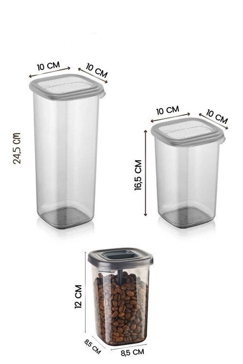 30'Lu Etiketli Kare Erzak Saklama Kabı Ve Kaşıklı Baharatlık Seti - (1750Ml 1200Ml 400 Ml)