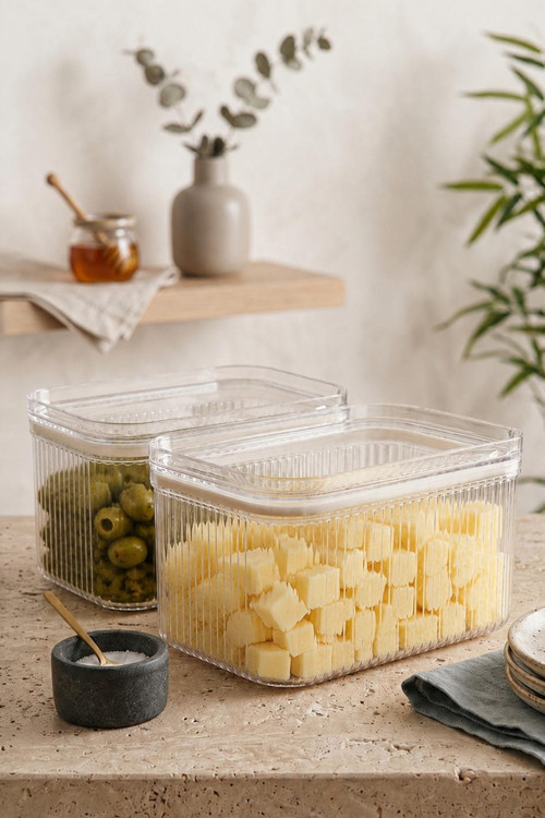 2'Li Küçük Boy Etiketli Vakumlu Dikdörtgen Kavanoz Seti 900 Ml