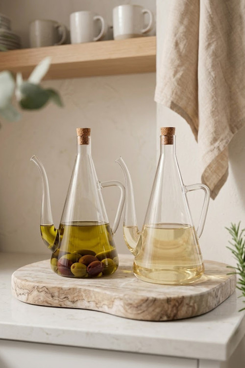Ahşap Tıpalı Şeffaf Borosilikat Cam Yağlık Sirkelik 500 Ml