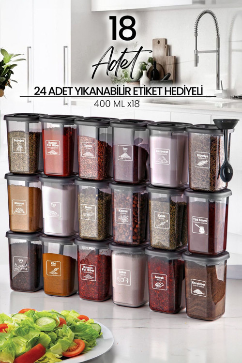 18'Li Azure Etiketli Ve Kendinden Kaşıklı Baharatlık Seti 400 Ml - Baharatlık Takımı