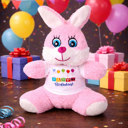 Happy Birthday Tişörtlü Peluş Tavşan