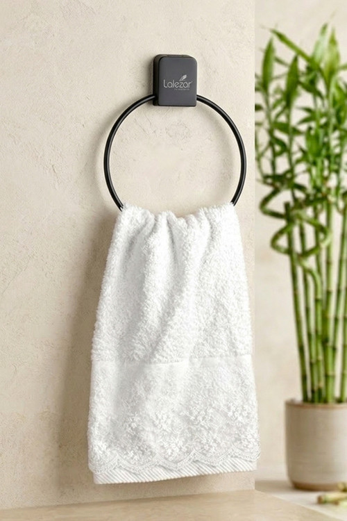 Yapışkanlı Siyah Metal Havluluk-Halka Banyo Askısı