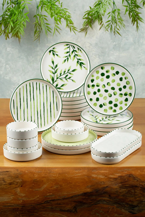 22 Parça 12 Kişilik Greentree Stackable Kahvaltı Takımı Lüx Kahvaltılık Sunum Seti Tabağı