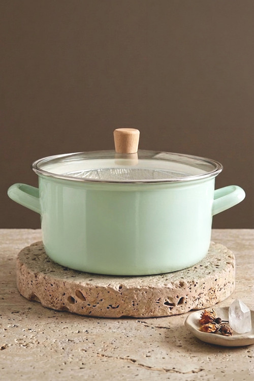 Master Pro Cook Ahşap Kulplu,Paslanmaz Saplı Su Yeşili Süzgeçli Emaye Kızartma Tenceresi 22 Cm