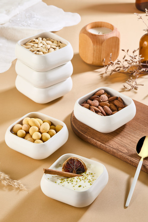 Seramik 6'Lı Kare Çerez Tabağı - Sunumluk Reçellik Sosluk
