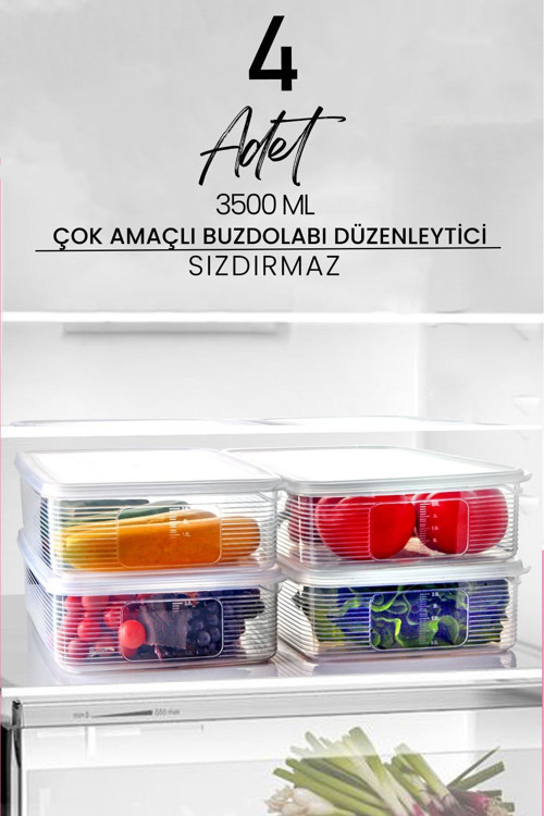 4 Adet 3500 Ml 3,5 Lt Süzgeçli Meyve Sebze Ve Salata Saklama Kabı