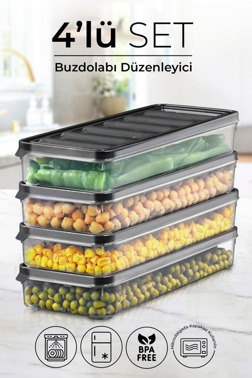 4 Lü 1000 Ml Buzdolabı Ve Mikrodalga Saklama Kabı - Buzdolabı Organizeri Saklama Kutusu