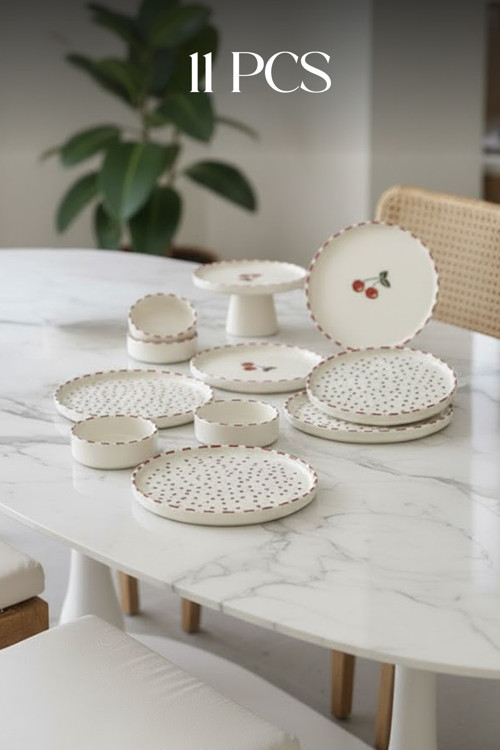 Cherry Stackable Kahvaltı Takımı - Kirazlı Kahvaltılık Sunum Tabağı