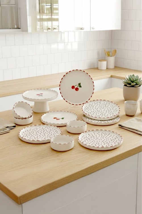 Kiraz Stackable 11 Parça 6 Kişilik Kahvaltı Takımı-Lüx Kahvaltılık Sunum Seti Tabağı