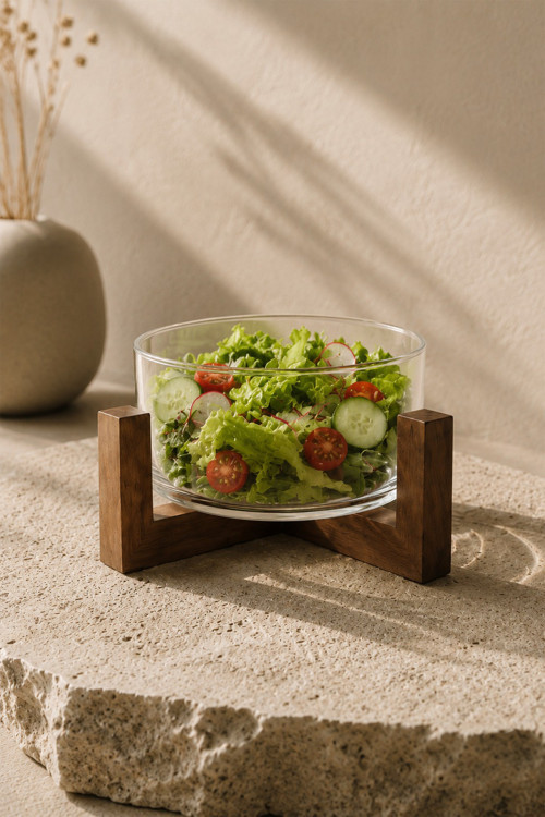 Akasya Standlı Borosilikat Cam Salata Ve Sunum Kasesi - Meyve Sunum Kasesi 1800Ml