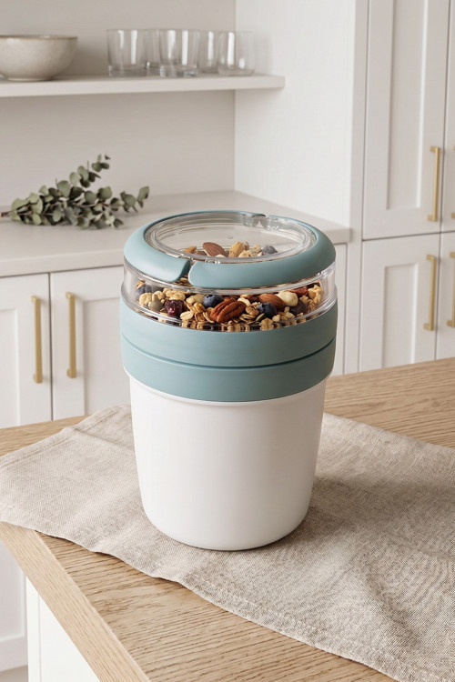 Take'N Go Hazır Kapaklı Pratik Kaşıklı Taşınabilir Yoğurt Müsli Saklama Kabı 650 Ml