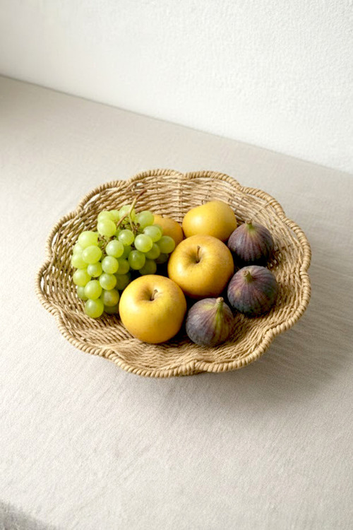 Ayaklı Hasır Görünümlü Meyvelik -Şık Dekoratif Sunumluk 26 Cm