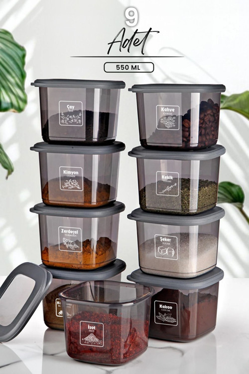 9'Lu Etiketli Boly Kare Saklama Kabı Seti 550Ml