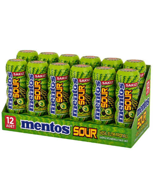 Sour Yeşil Elma Aromalı Şekersiz Tatlandırıcılı Ekşi Draje Sakız 30 GR X 12 Adet